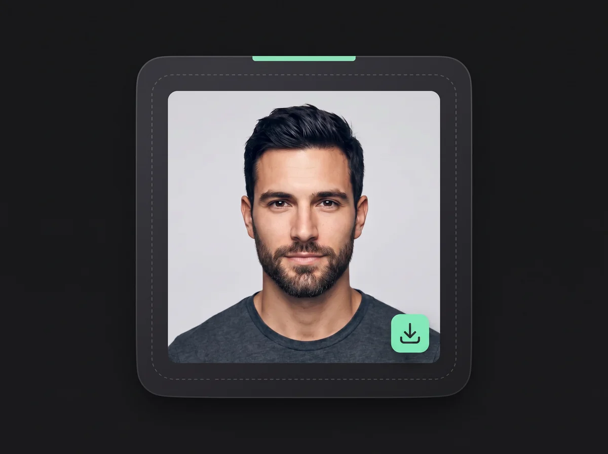 The same man wearing a full beard generated on his own photo by the AI beard generator, ready to download