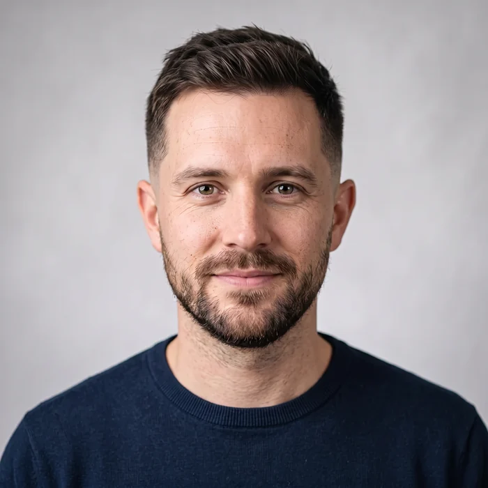 Taper fade hairstyle generated on a real photo with the AI hairstyle try-on