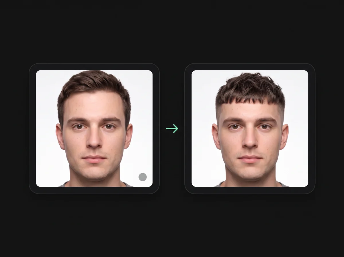 Before and after: the same man with his original hair and then wearing a textured crop hairstyle from the try-on