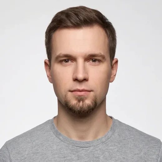 The same man wearing a goatee beard, generated by the AI beard try-on
