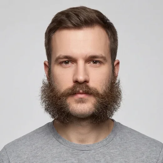 The same man wearing a hulihee beard, generated by the AI beard try-on