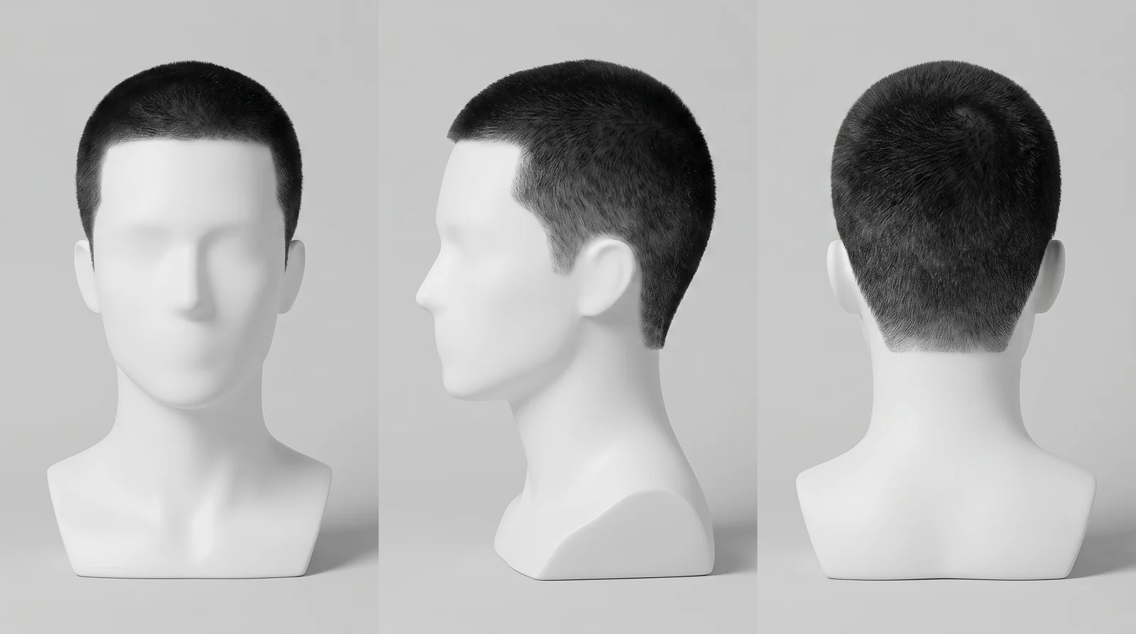Tapered Buzz Cut shown from the front, side and back