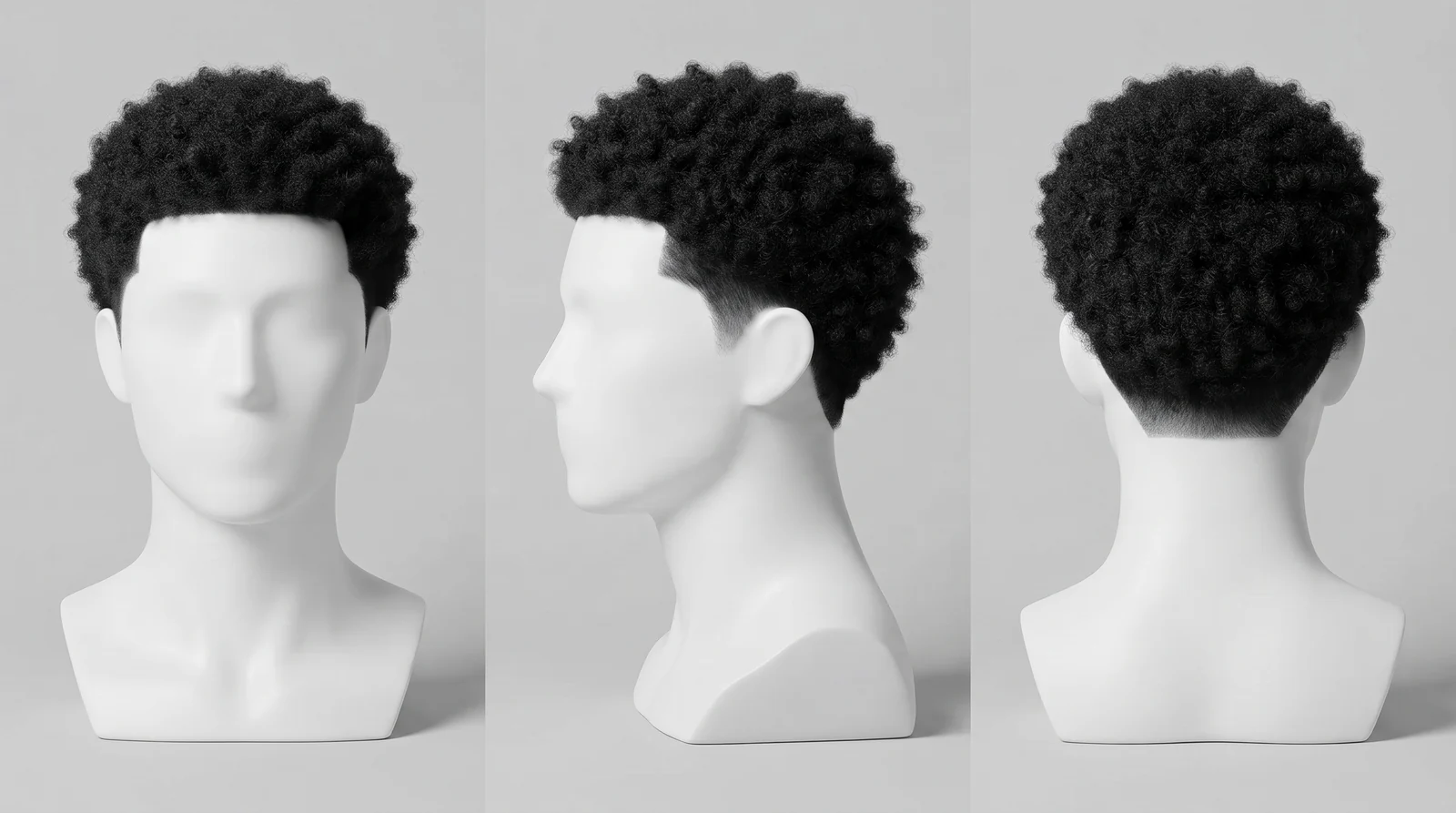 Cropped Afro shown from the front, side and back
