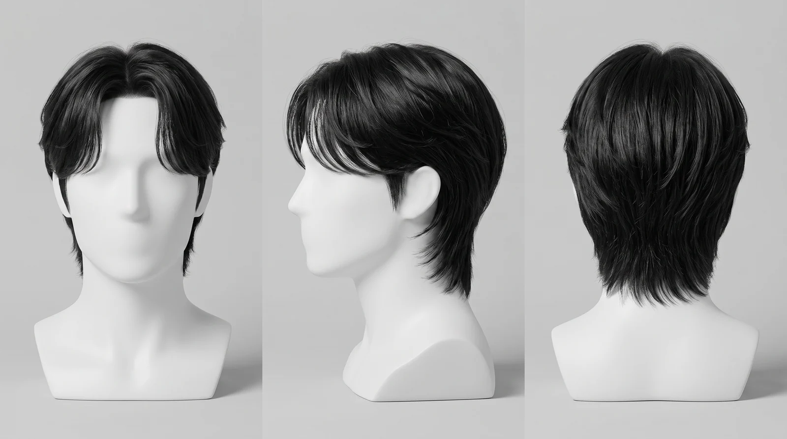 Curtain Bangs shown from the front, side and back