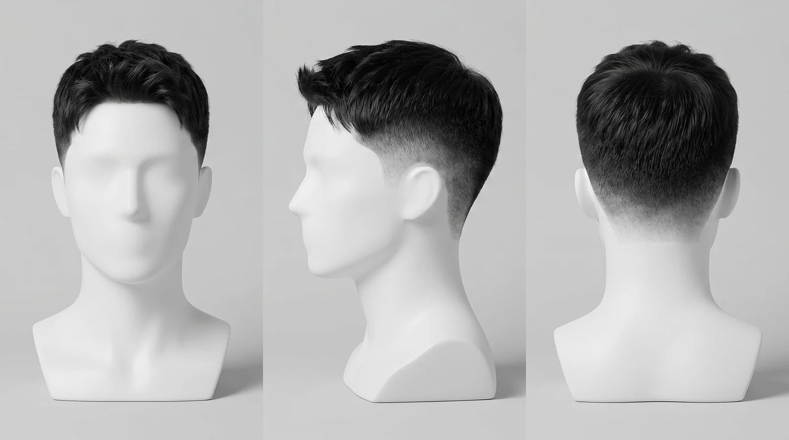 Textured Mid Fade hairstyle shown from the front, side and back