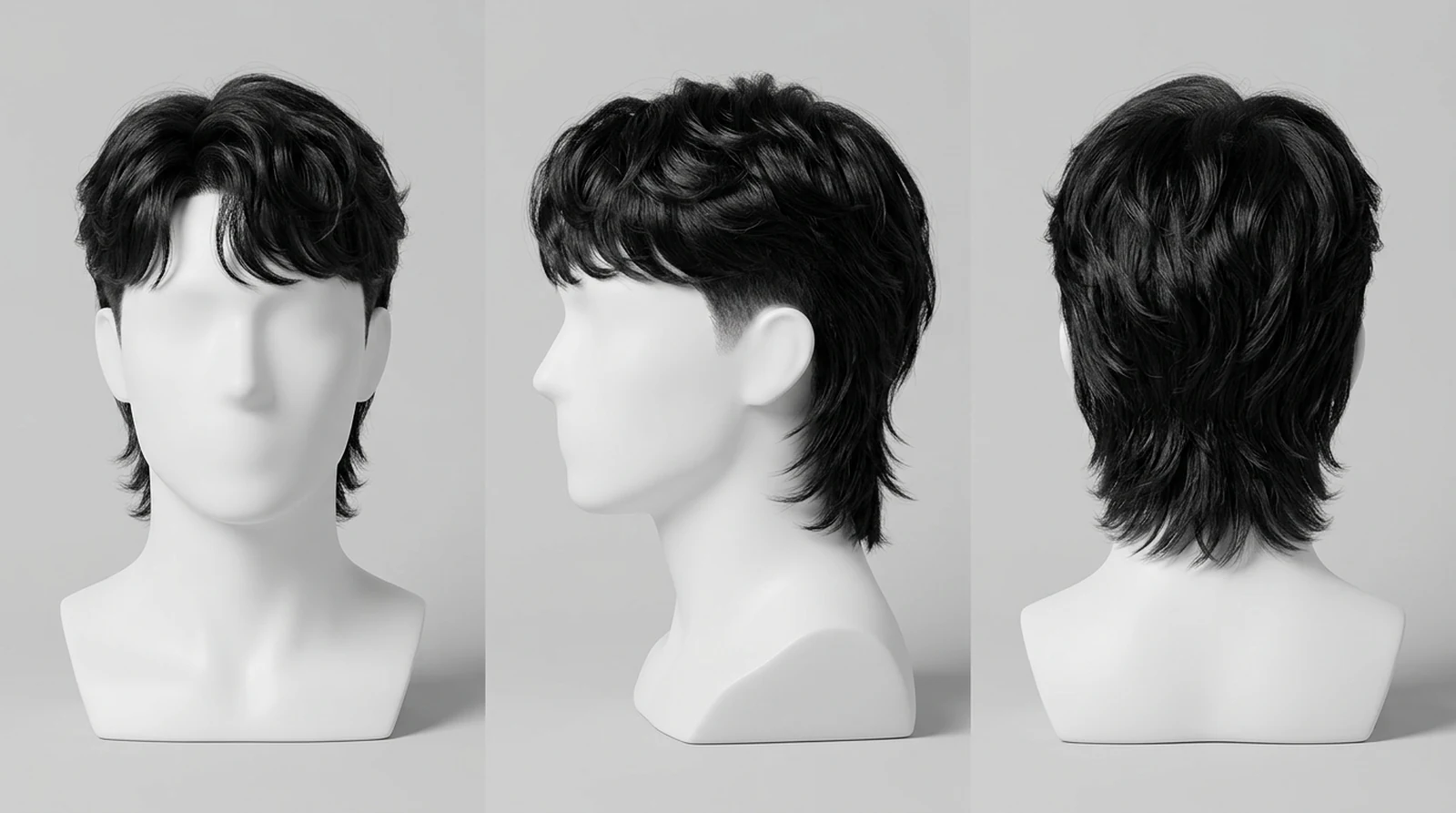Modern Mullet shown from the front, side and back
