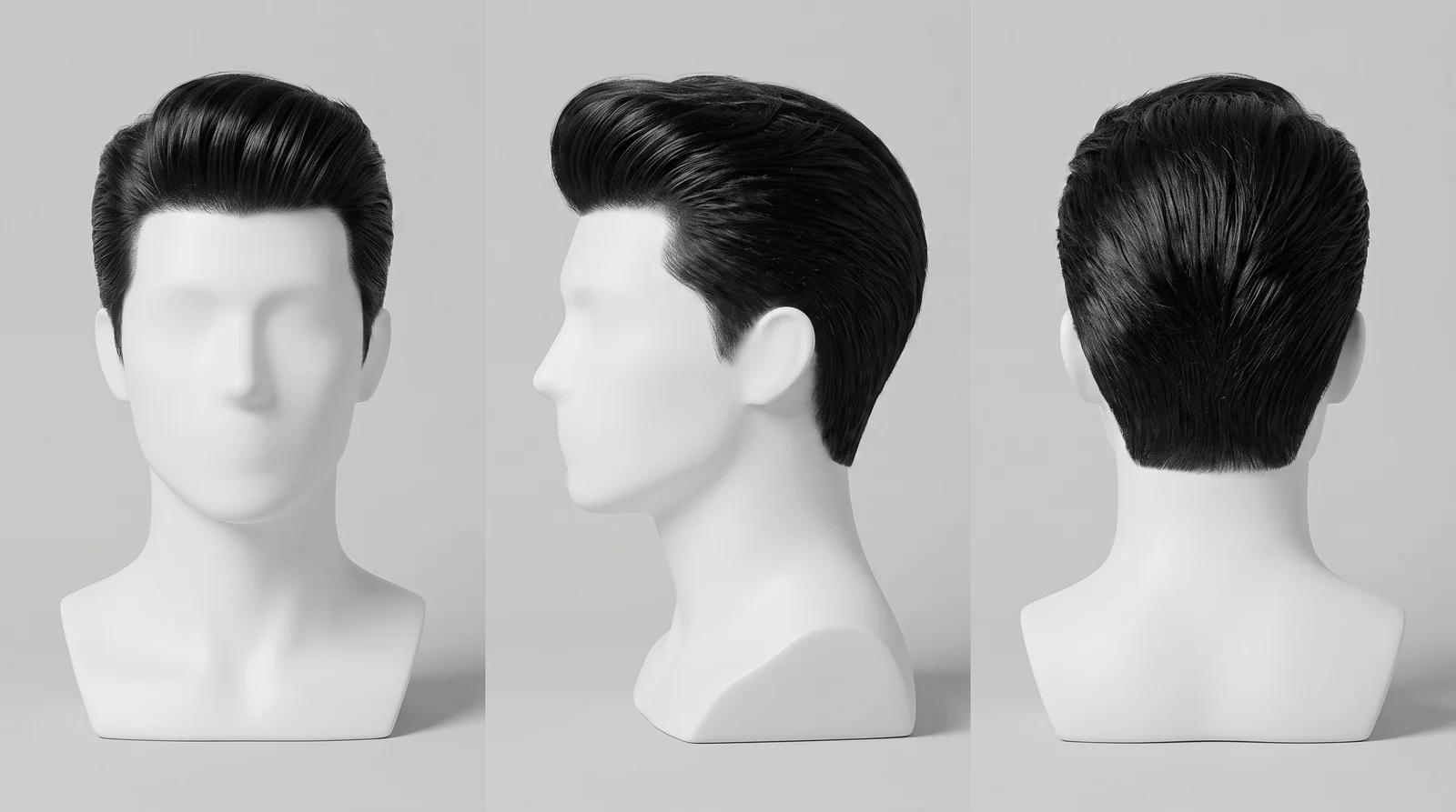 Pompadour shown from the front, side and back