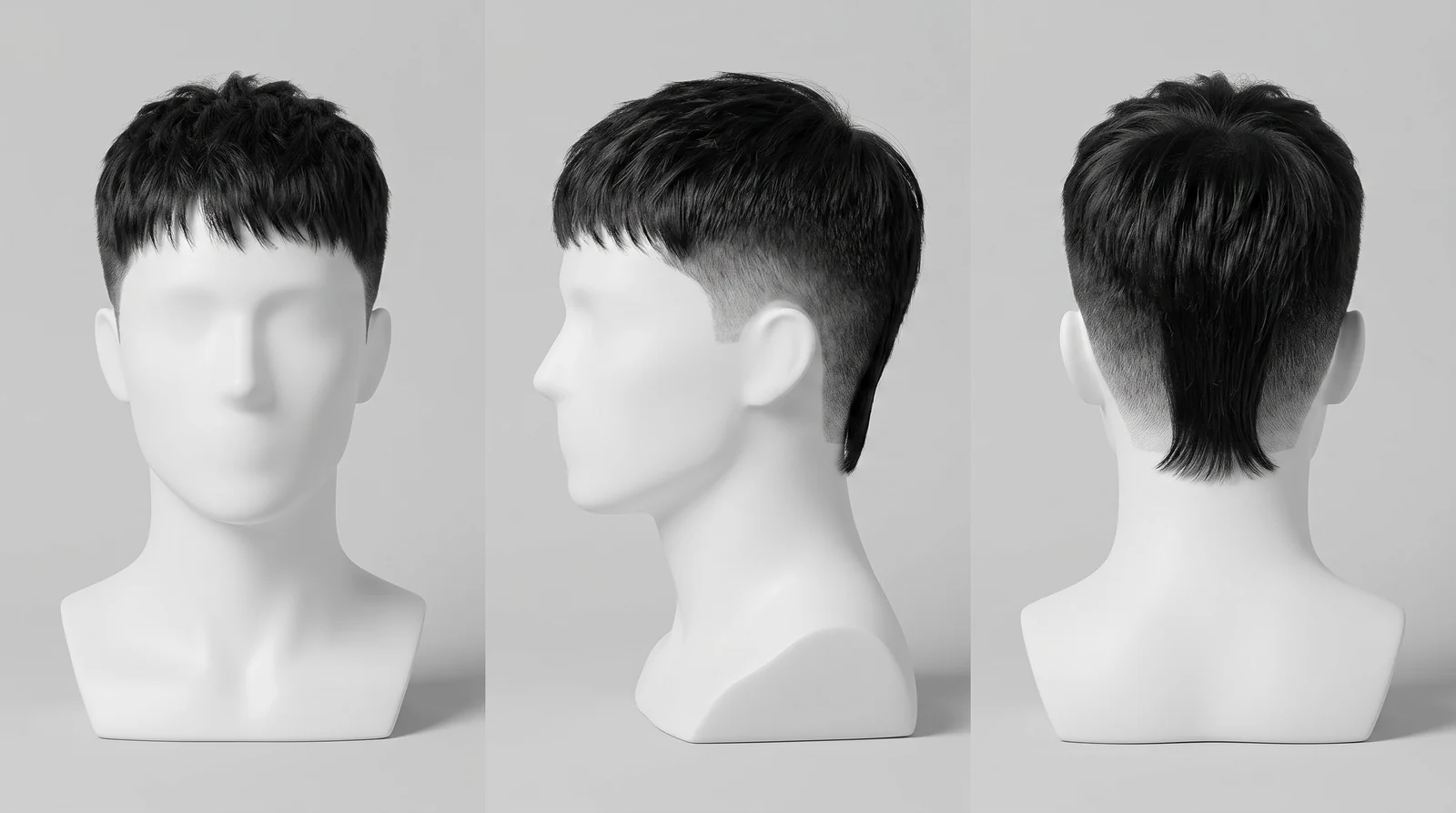 Short Mullet shown from the front, side and back